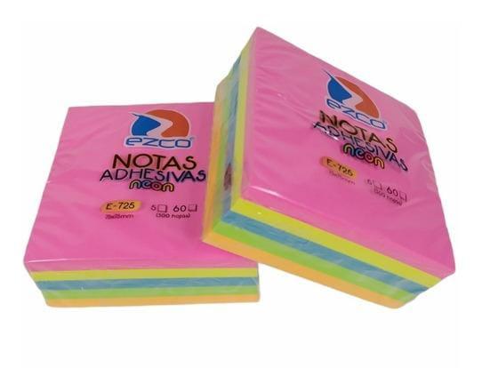 EZCO NOTA ADHESIVA NEON 7.5X7.5CM 300HJSSURTIDO COLORES FLUO E-725 980725