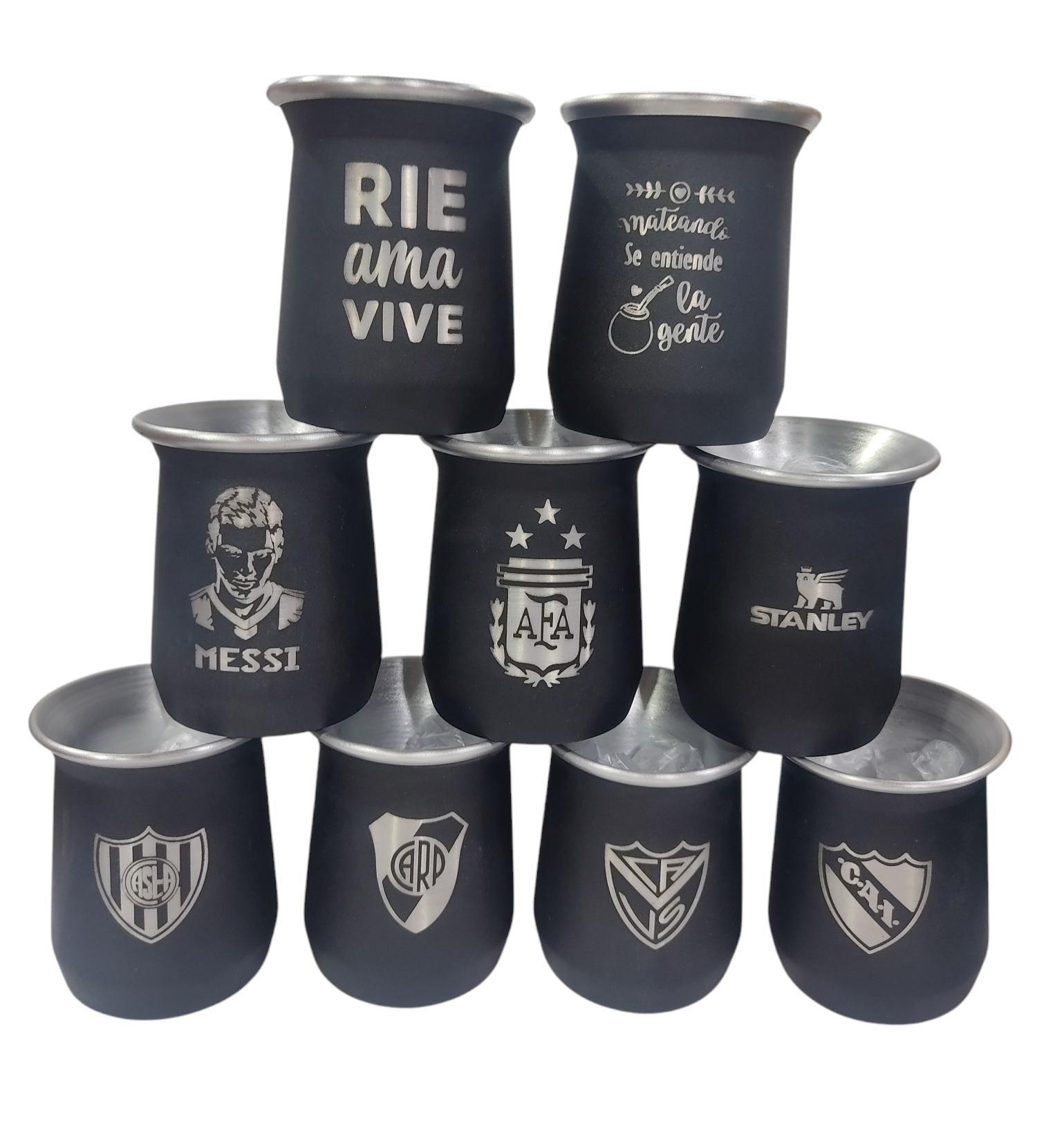 EL.MATES T/STANLEY ALUMINIO PINTADO GRABADO  BOCA RIVER STANLEY FRASES EQUIPOS FUTBOL