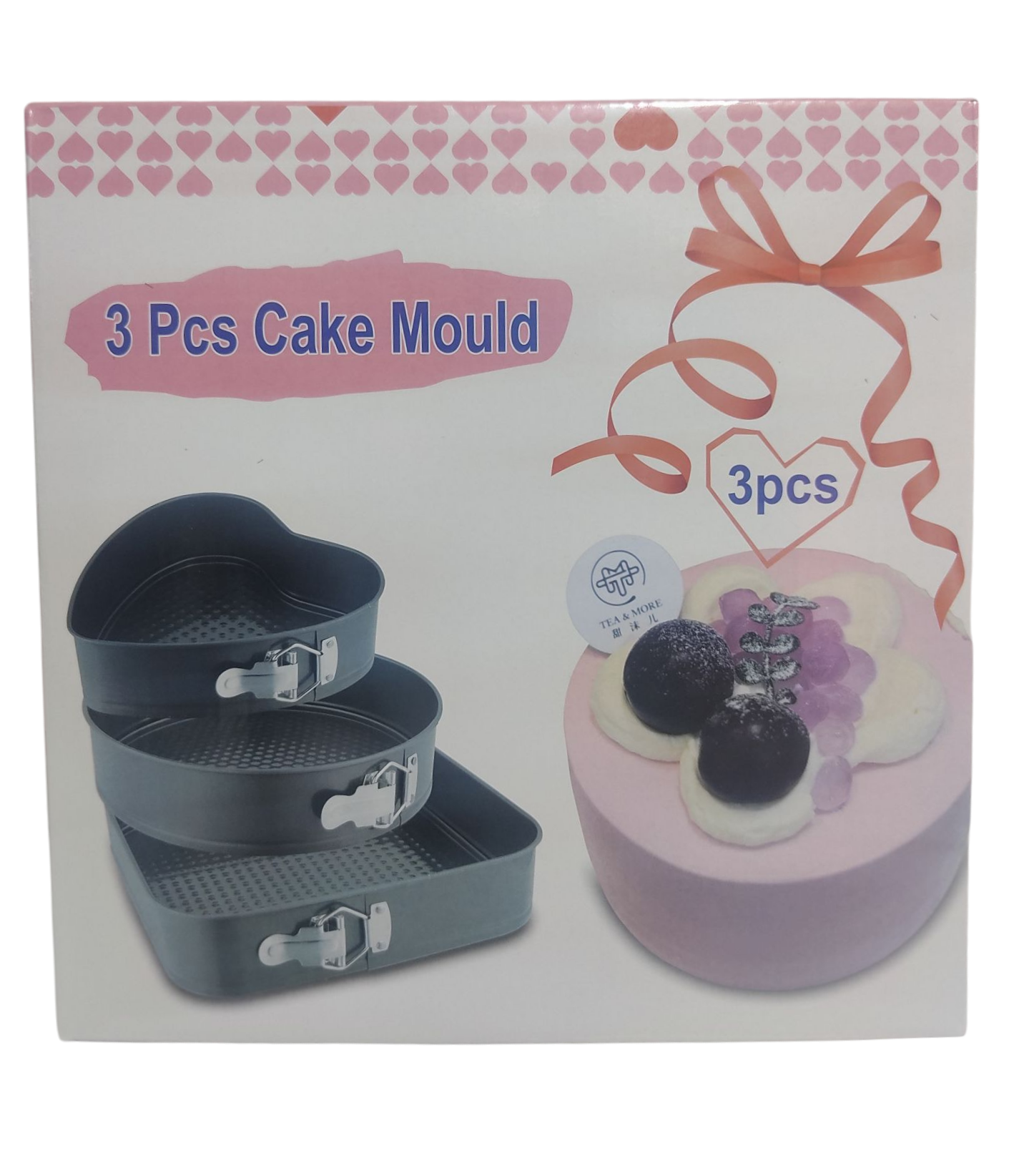 KT.MOLDES X3 DESMONTABLES TEFLON E/CAJA KTT30402/1 CUADRADO28CM-REDONDO26CM CORAZON24CM