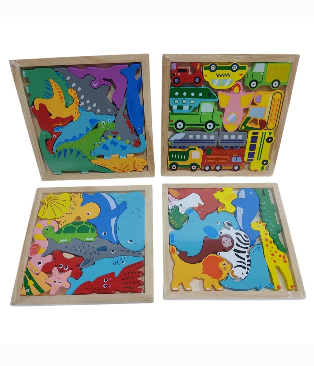SB.JUEGOS DIDACTICOS MADERA DINOSAURIOS AUTOSANIMALES PECES 17X17CM APROX 5 A 10CM C/UNO